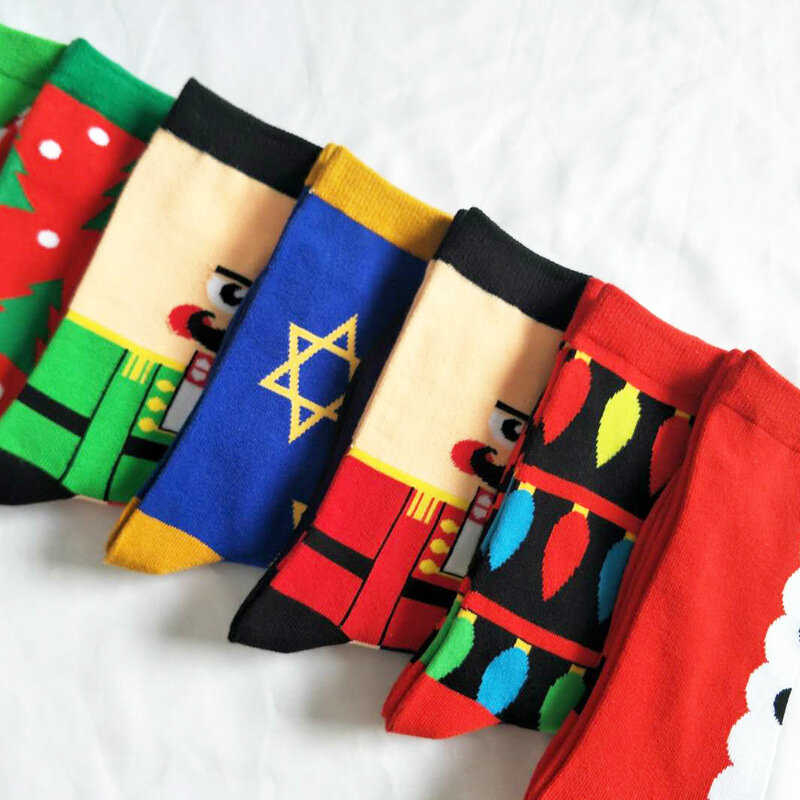 Mens Gelukkig Cartoon Gekamd Katoen Sokken Hot Koop kleur Grappige Sokken Crew Kerstman Kerst Cadeau Skateboard Hip-Hop sok