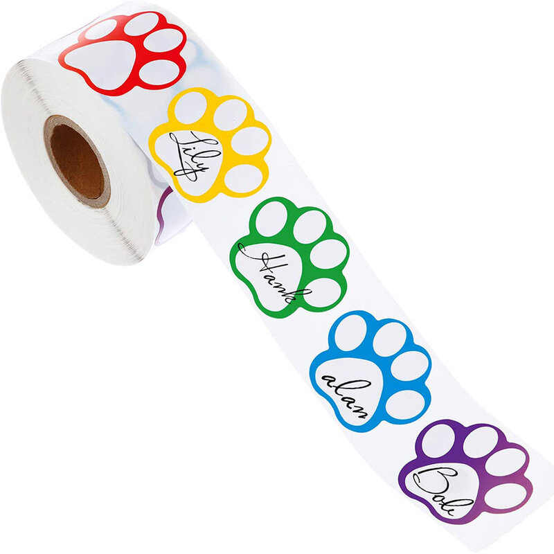 50-500pcs Dog cat bear Paw Labels Stickers for laptop reward sticker stationery for student 1inch Colorful Paw Print Stickers