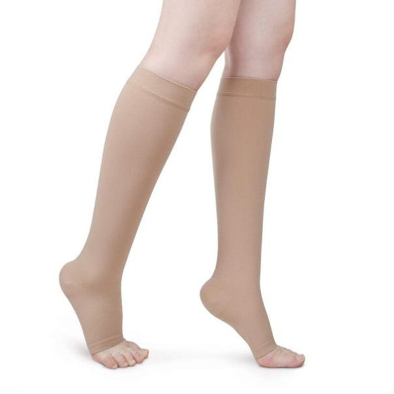 S-XL Stoking Setinggi Lutut Kaki Terbuka Elastis Stoking Kompresi Betis Varises Mengobati Membentuk Stoking Tekanan Lulus