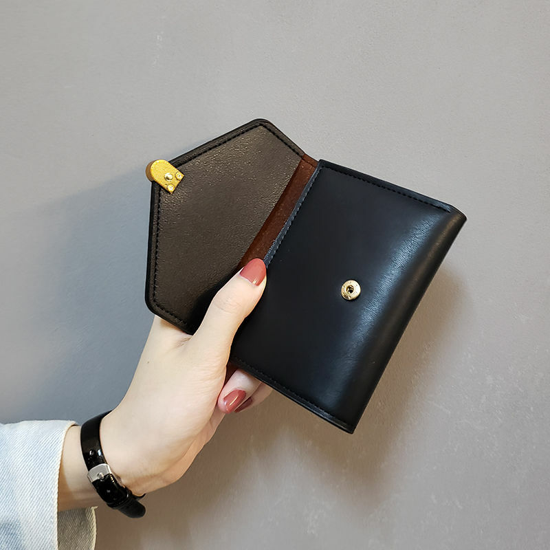 2021ใหม่ผู้หญิงกระเป๋าสตางค์หนังกระเป๋าสตางค์แฟชั่น Tri-Fold สีดำเรียบง่ายกระเป๋าสตางค์คุณภาพสู...