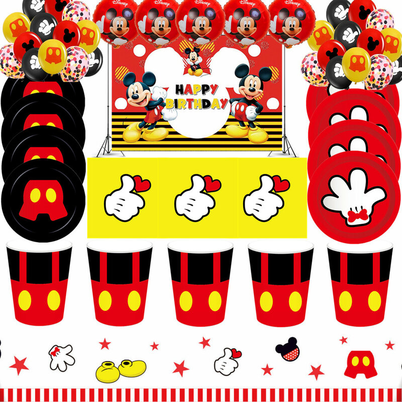 Mickey Mouse Theme Disposable Tableware Cup Plate Baby Children Birthday Party Supplies Kids Boys Family Friend Party Decoration