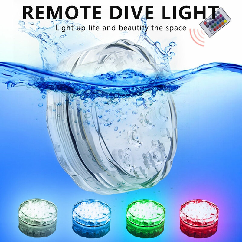 10/13 Led RGB con control remoto luz sumergible operada por batería Lámpara de noche submarina decoración de jardín Fiesta al aire libre verano
