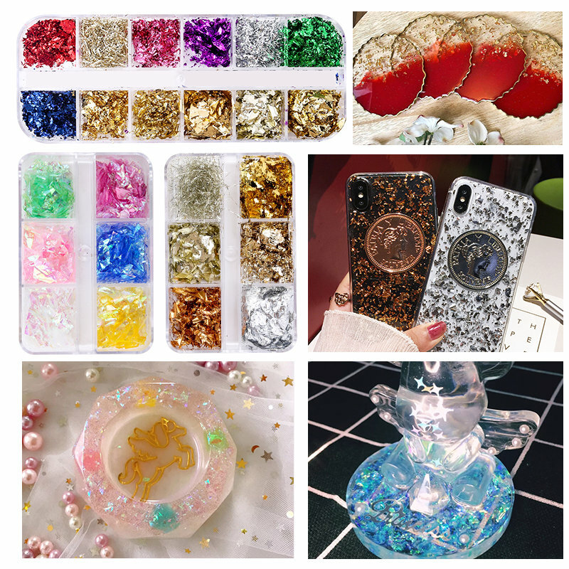 Payet Glitter Campuran untuk Bahan Resin Lembut Tembikar Foil Emas Seni Kuku DIY Kristal UV Epoksi Resin Cetakan Pengisi Persediaan Pembuatan Perhiasan