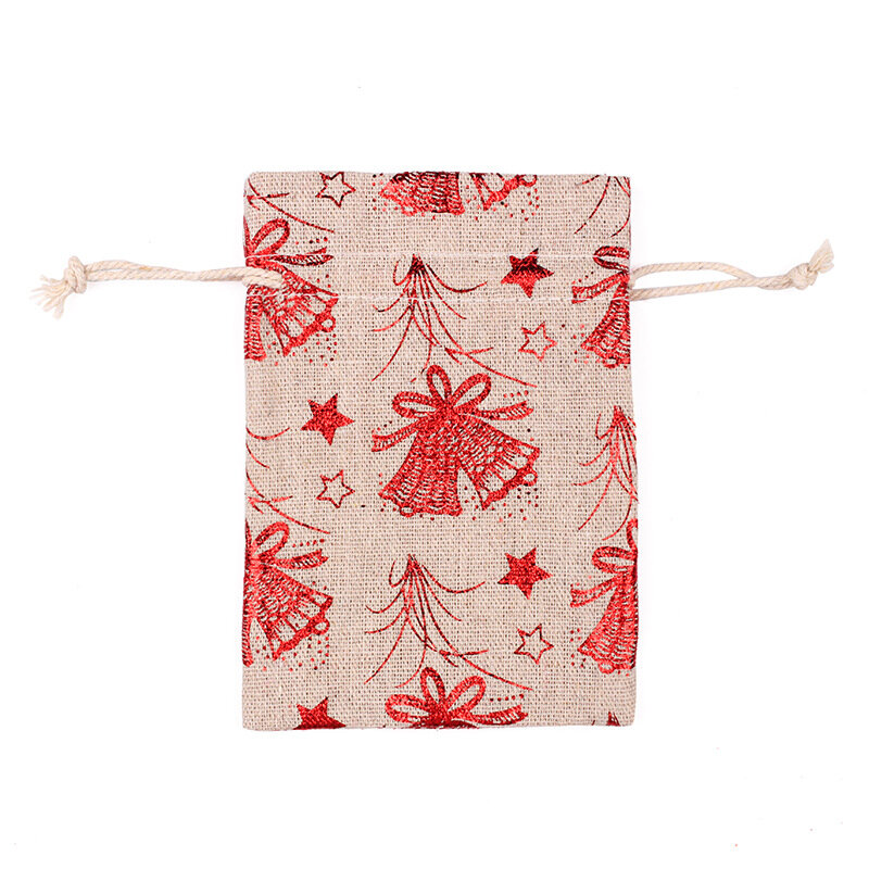 50 buah/lot tas kemasan hadiah permen tali serut Multi desain 10x14cm kantung Linen kecil tas pemegang pesta Natal