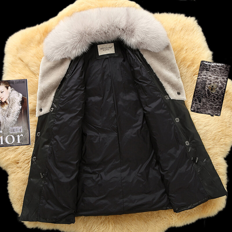 2020 jaqueta de couro genuíno das mulheres inverno para baixo jaqueta de pele de raposa gola casaco pele carneiro longo chaqueta mujer kj1067