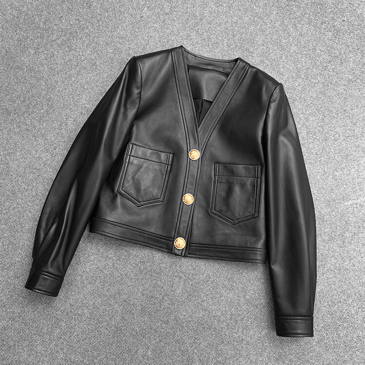Factory  2020 autumn new style V-neck  real leather sheepskin jacket ,women casual genuine leather  coat NR