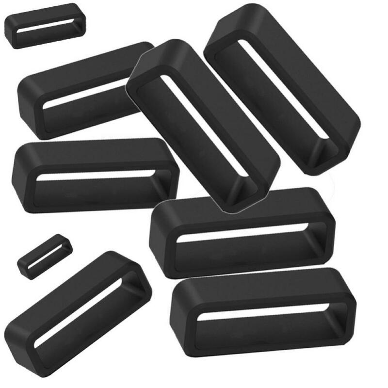 4Pc Black Watchbands 12 14 16 18 20 22 24 26 28 30mm Strap Loop Ring Silicone Rubber Watch Bands Accessories Holder Locker