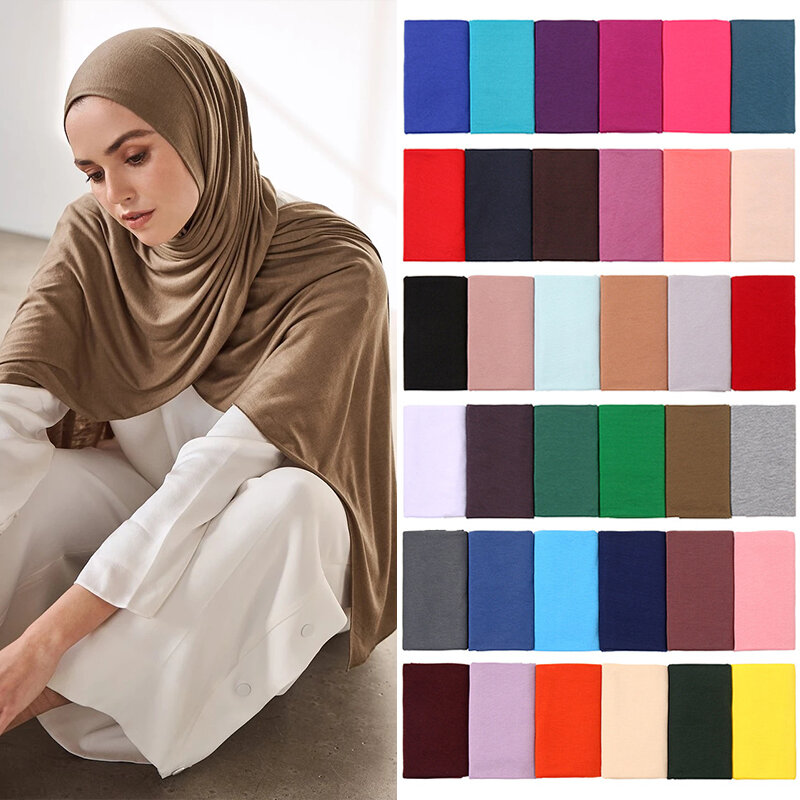 Moda donna ragazze Hijab sciarpa panno islamico Jersey scialli avvolgere musulmano pianura tessuto solido sciarpe 180*80cm Foulard all'ingrosso