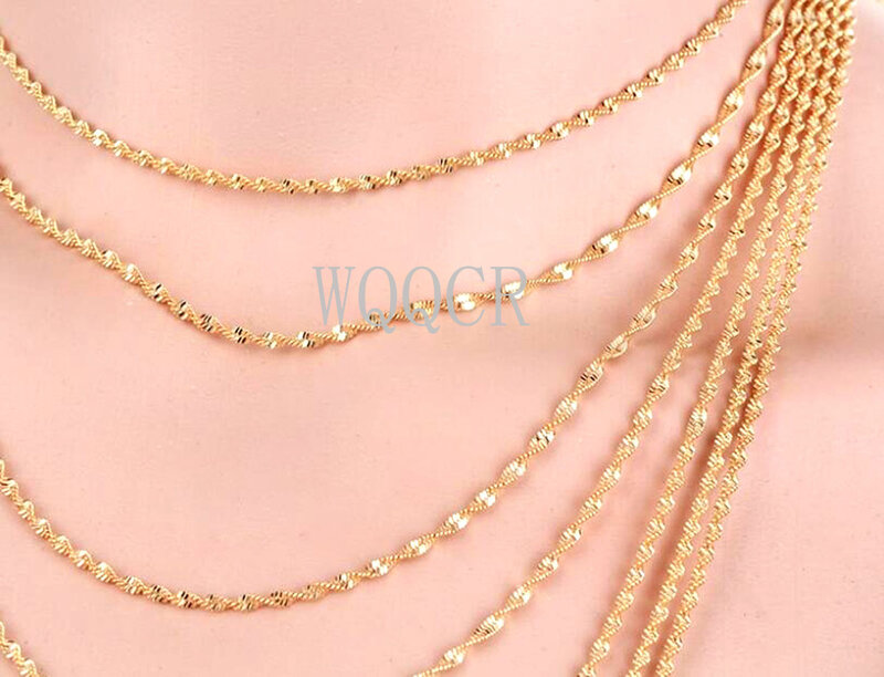 Wholesale 1PCS Of Bulk 18K Embossed Gold 2MM Double Water Wave Chain 16",18" ,20",22",24",26",28",30Inches Applicable Pendant
