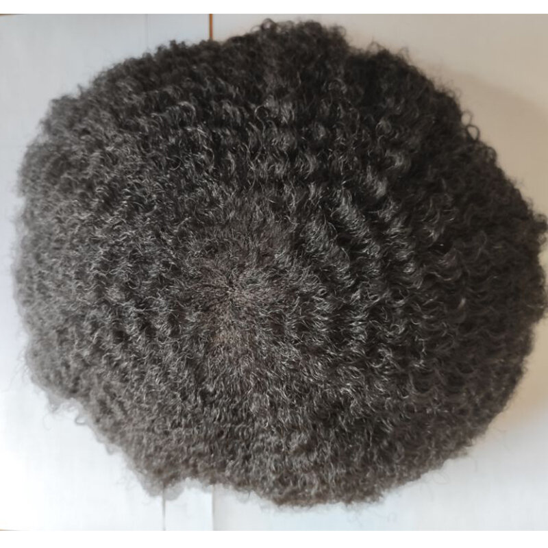 Парик из натуральных волос мужской, кудрявый, кружевной, с полиуретаном, размером 8 х10, 1B #, заменяемый t-система