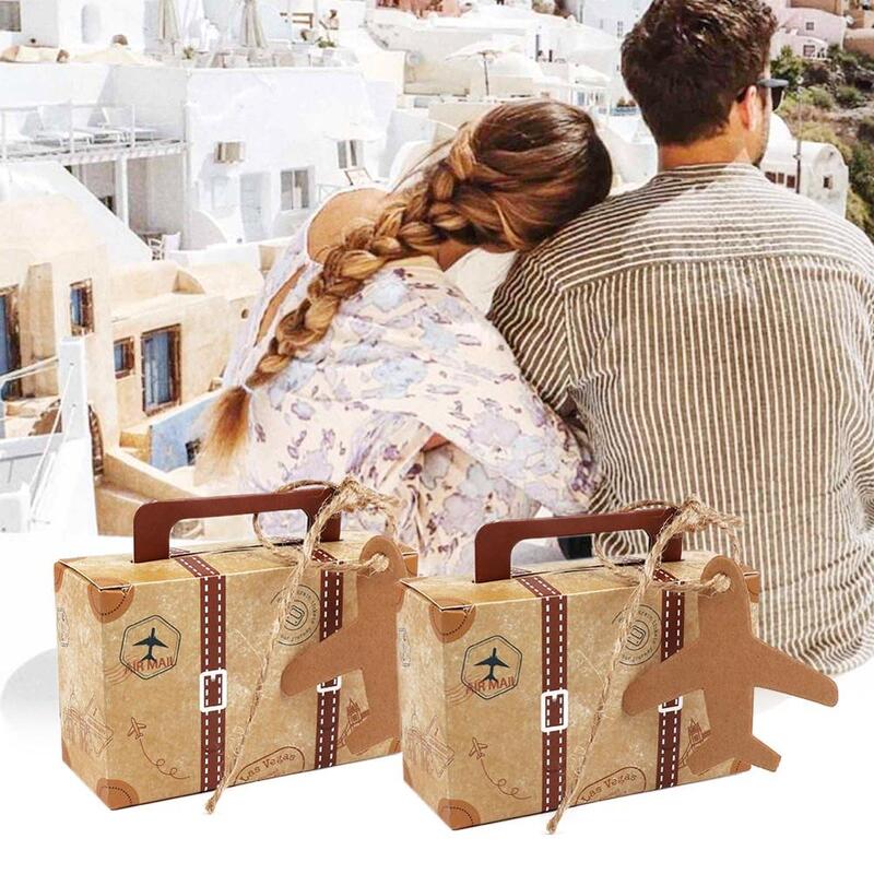 Ouwarm Kraft papel caramelo caja de regalo Mini maleta regalos bolsas fiesta favores para los invitados boda Baby Shower cumpleaños Decoratio