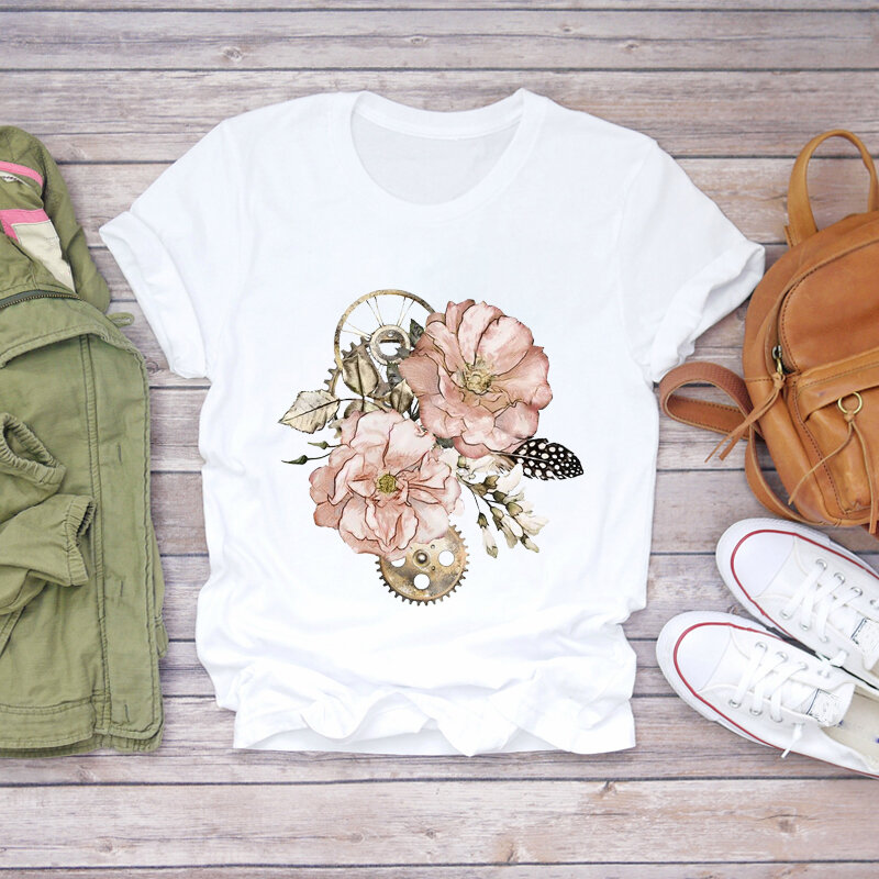 ファッショナブルな女性のタンポポのプリントTシャツ,90年代の女性の半袖Tシャツ,女性のプリントTシャツ,女性のファッション