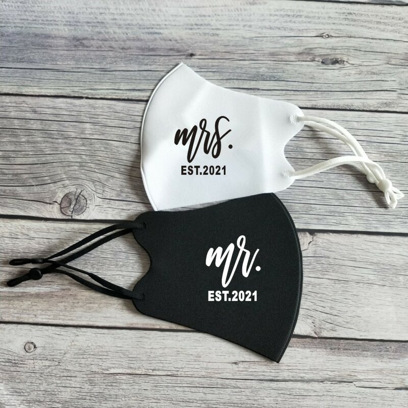 2 pezzi personalizzati Mr Mrs Wedding maschera per adulti regolabili maschere per il viso sposa sposo coppia maschera regalo di nozze maschere lavabili riutilizzabili