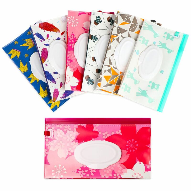 Cute Fashion Baby Product Portable Flip Cover Snap-Strap Stroller Accessories Tissue Box Wet Wipes Bag Cosmetic Pouch