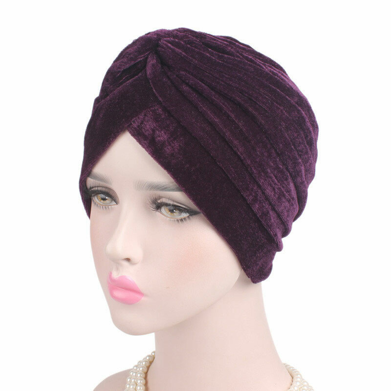 Topi Turban Penutup Kepala Beludru Emas Mode Topi Wanita Hijab Muslim Topi Kemo Rambut Rontok Headwrap Turbante Femenino