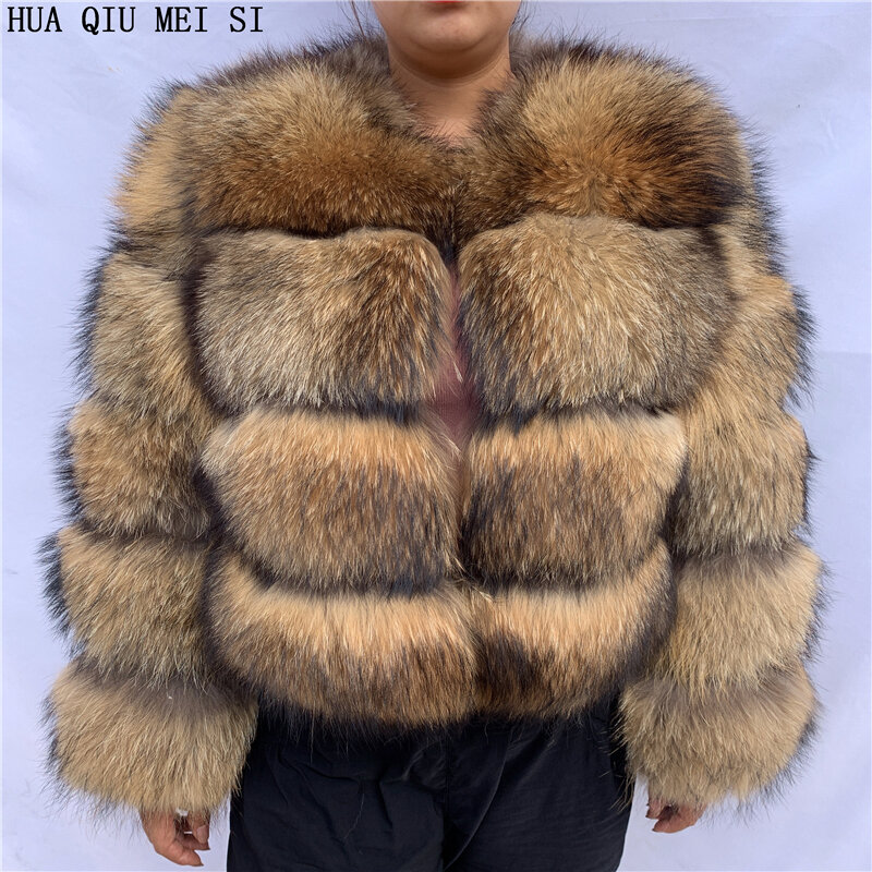 Casaco de pele de guaxinim 100% natural, pele natural de raposa, casaco feminino de inverno, peça grande de alta qualidade