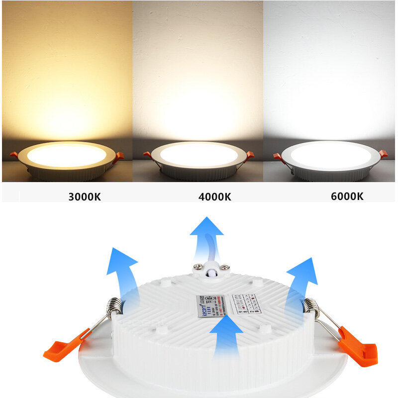 Luminária led downlight de 3w 5w 7w 9w 12w, lâmpada embutida redonda, 220v 110v, para quarto e áreas internas