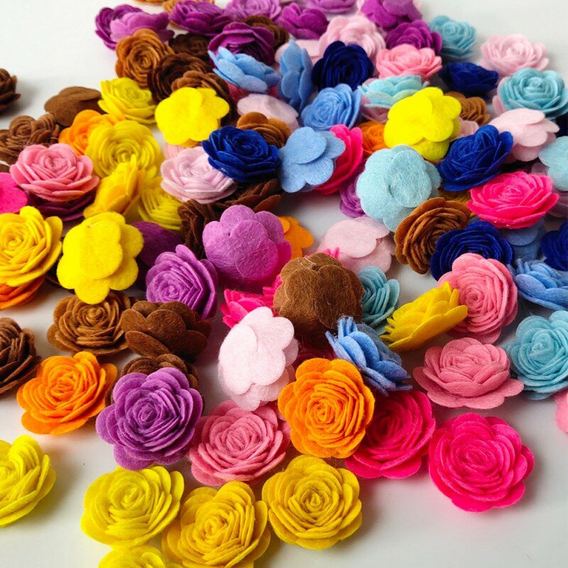 24 pçs/lote cor misturada flor sentiu almofadas de tecido diy artesanal artesanato materiais ferramenta feltro costura decoração acessórios conjunto