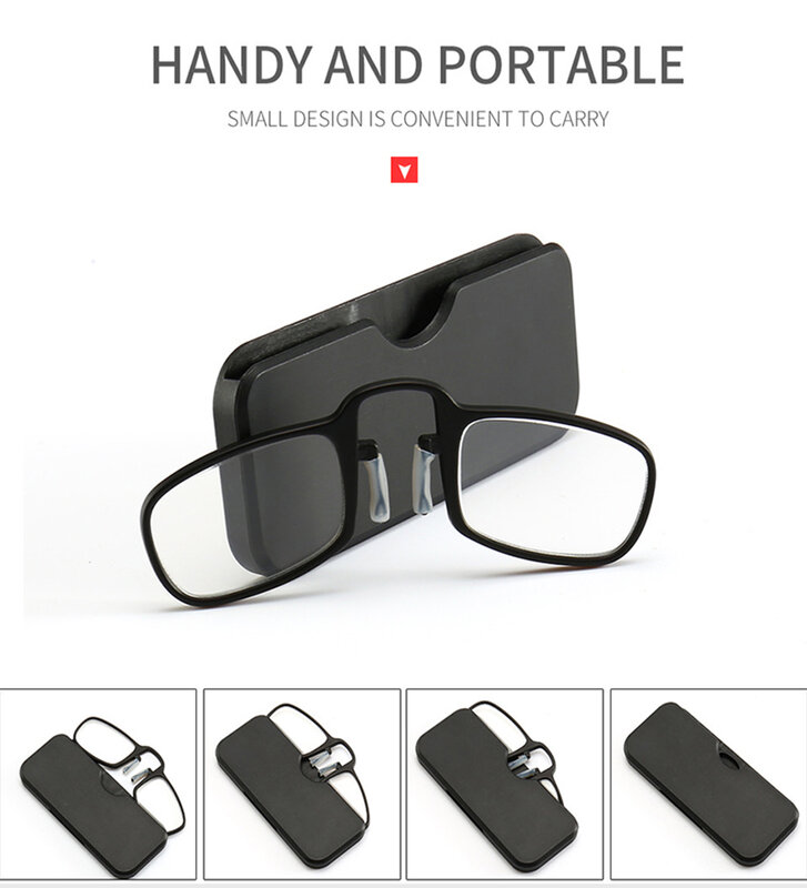 IENJOY Mini Portable Wallet Reading Glasses Men Women Light Anti Slip Nose Clip Presbyopia Eyeglasses With Case Pince Nez Optics