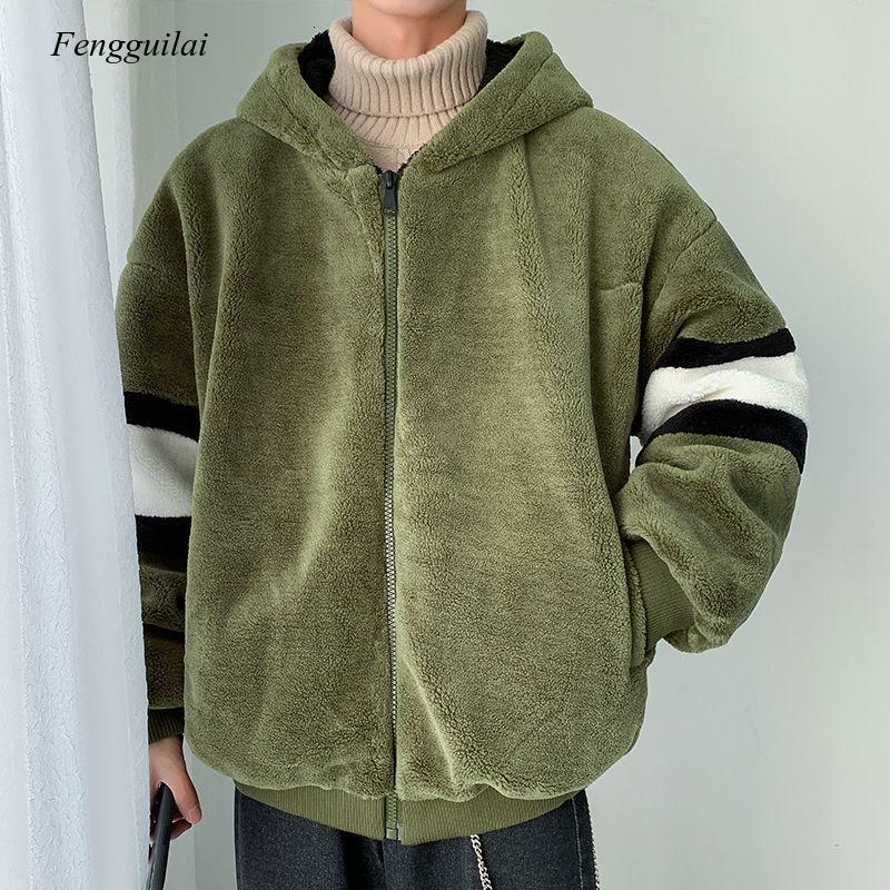 ผู้ชายฤดูหนาว2021ใหม่ Lambs ขนสัตว์หนาหลวม Warm Jacket Coat Man Streetwear เสื้อผ้าเกาหลี