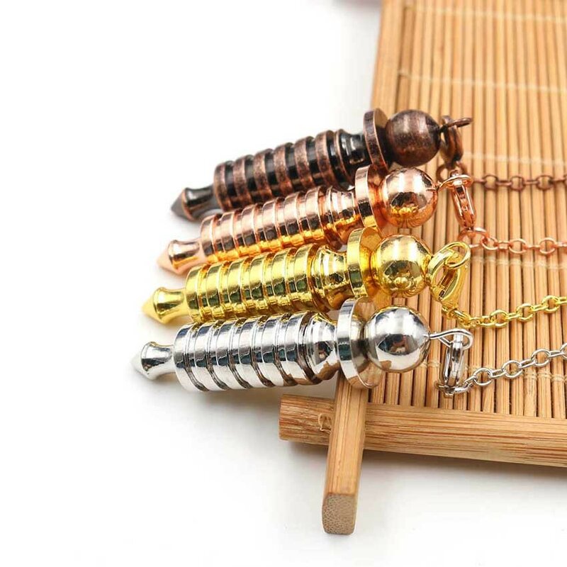 Pendulos de Metal para la adivinación de la espiga Reiki curación espiritual Wicca mujeres hombres amuleto forma de tornillo Pendule cadenas encanto joyería