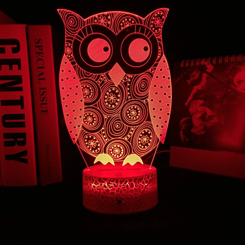 Lampu meja LED akrilik seri hewan burung hantu, lampu malam 3D akrilik dekorasi untuk ruang rumah lampu malam hadiah ulang tahun anak