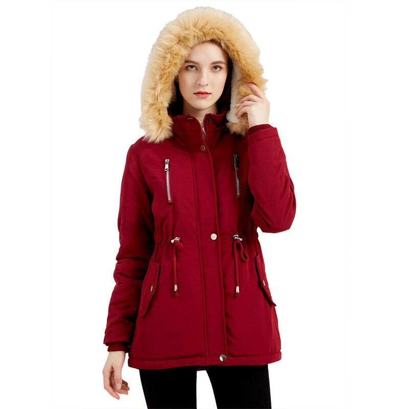 Quanss casaco feminino inverno grosso quente berber velo forro com capuz jaqueta feminina 2021 moda sólida parkas casual acolchoado casacos