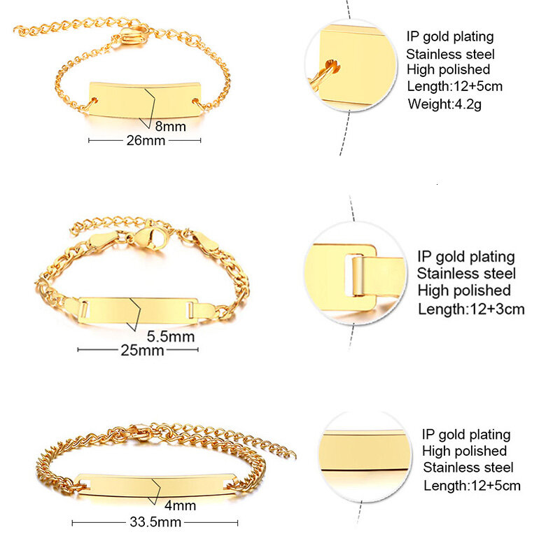 Personalisieren Baby Name Armband Figaro Kette Glatte Bangle Link Gold Ton Keine Verblassen Safty Schmuck 12cm bis 15cm