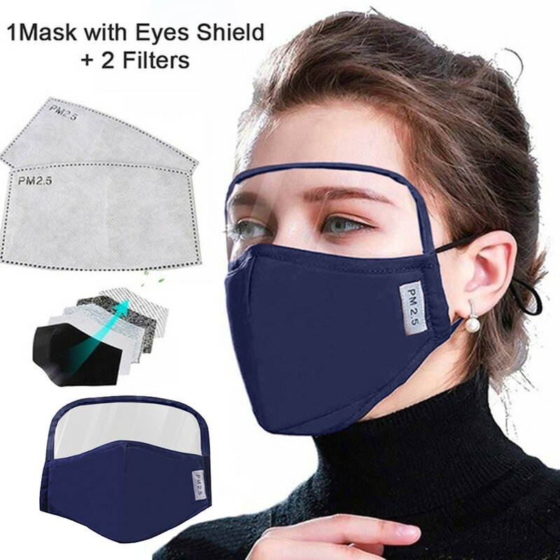 1/5Pcs 성인 여성 남성 방진 보호 마스크 PM 2.5 필터 및 눈 방패 mascarilla 빨 수있는 재사용 가능한 얼굴 마스크