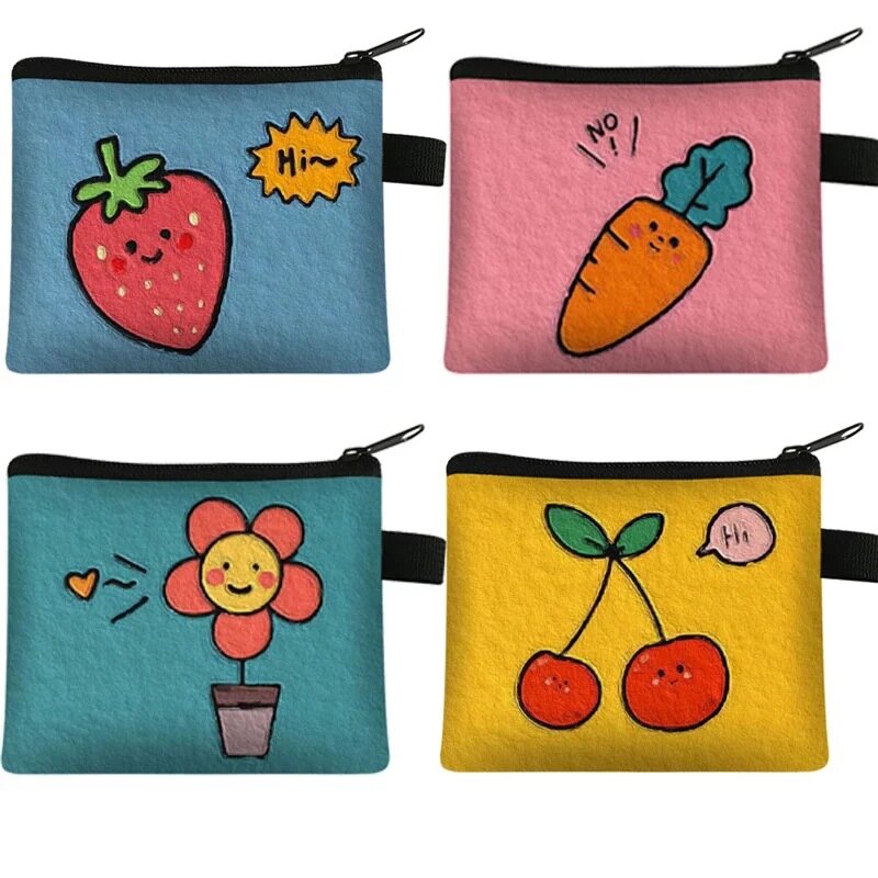 Carteira infantil estampa de frutas e desenho, bolsa portátil para cartões infantis, bolsa de armazenamento para moedas, desenho personalizado, mini bolsa