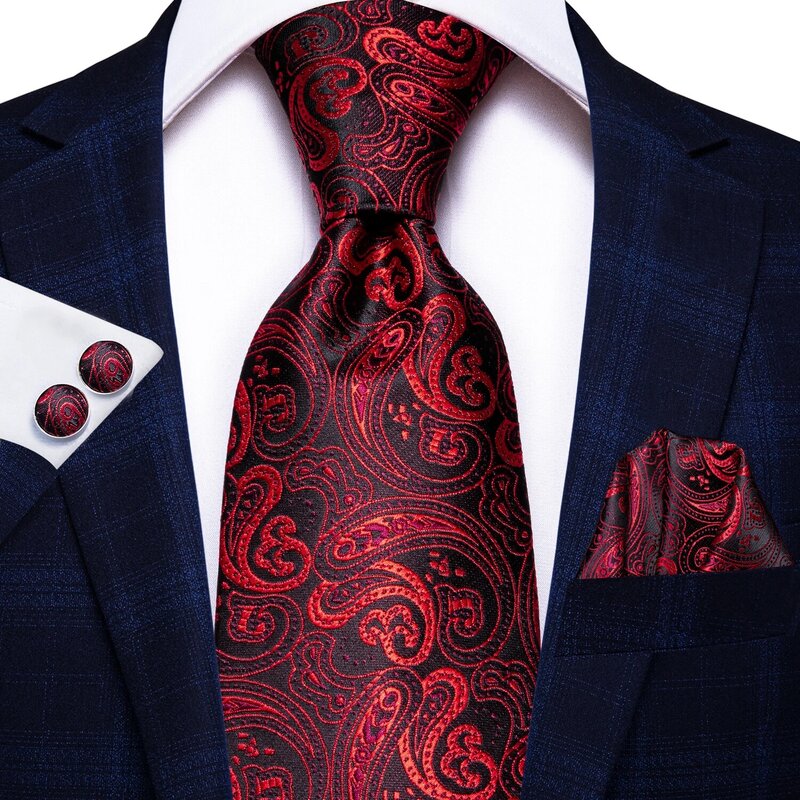 Gravatas Paisley de alta gravata para homens, 100% seda, formal, negócios, luxo, casamento, qualidade, vinho tinto, 8,5 cm