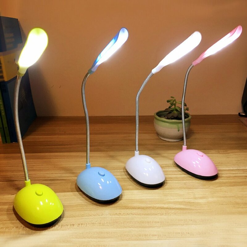 Lámpara LED de escritorio Flexible con cuello de cisne, luces de lectura de brillo ajustable de una tecla, luz nocturna con batería, decoración de interiores