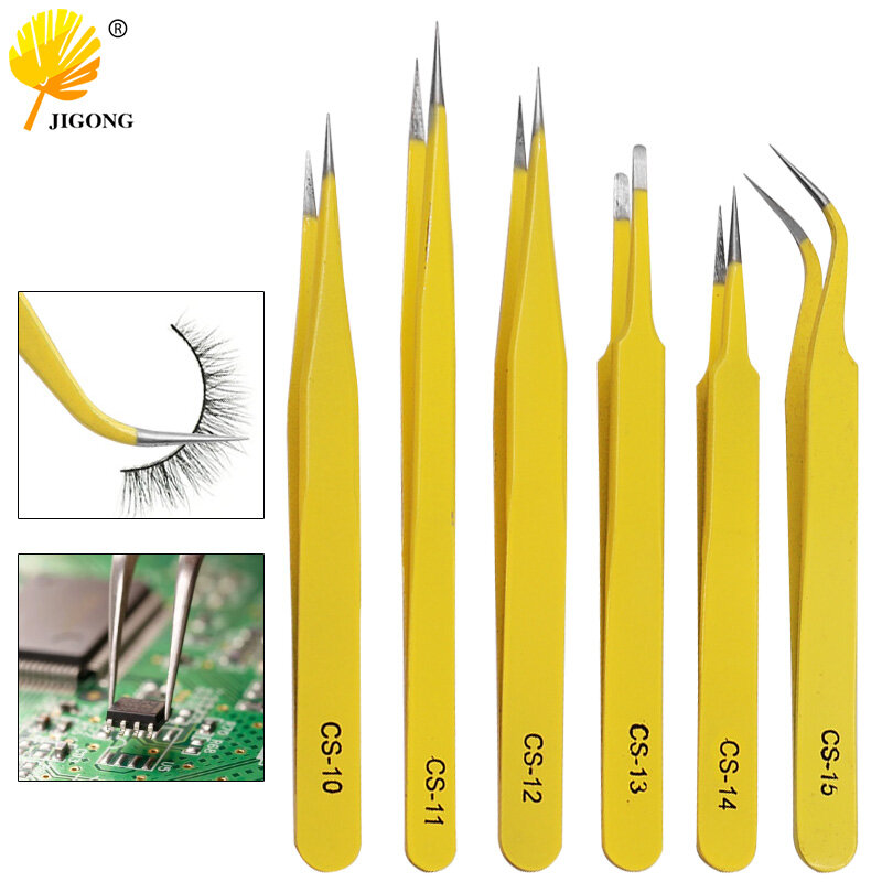1PC Anti-Static Stainless Steel Tweezers Set  for Electronics Phone Repairing Tool  Eyebrow/Eyelash Tweezers