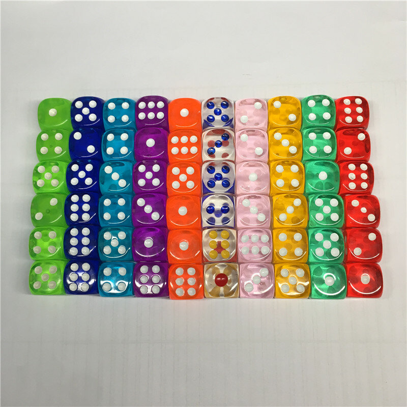 Dados de Punta D6 de acrílico transparente, alta calidad, 14mm, 10 colores, para juegos de mesa de Club/fiesta/familia, 10 unidades por lote