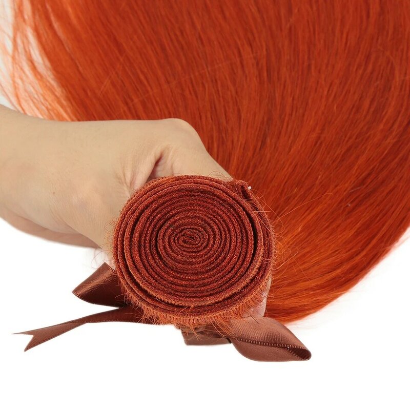 Sleek Straight Human Hair Bundles 30 Inch Ginger Orange Remy Brazilian Hair Extensions Blonde Colored Single Bundles Wholesale
