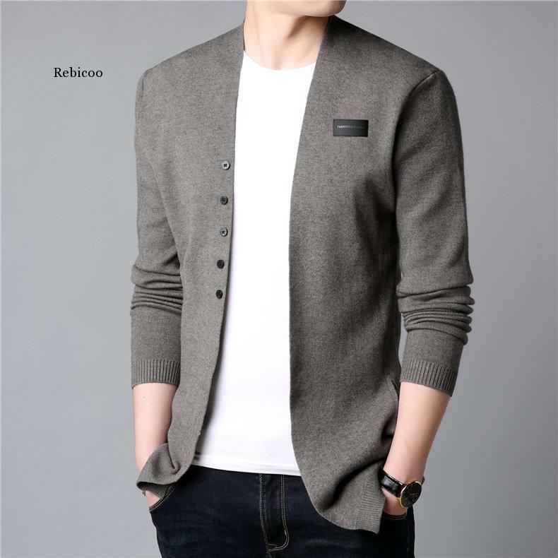 Cardigan en laine de coton tricoté pour homme, vêtement décontracté, nouvelle collection automne-hiver 2020