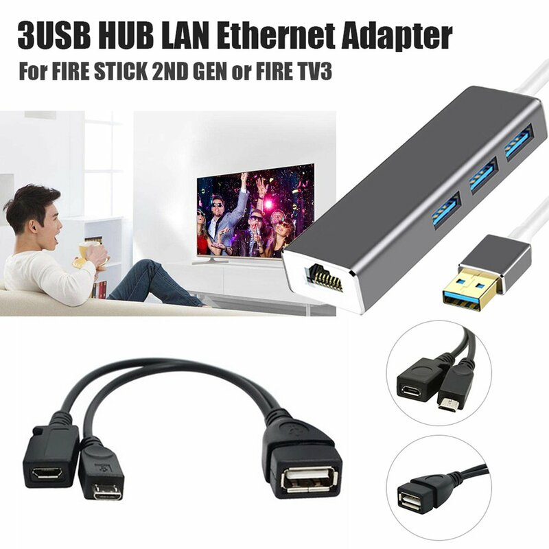 3 PORT USB HUB LAN Ethernet Connector & OTG Adapter untuk Amazon Fire 3 Port Adapter Hub USB Connector Cable For FIRE STICK