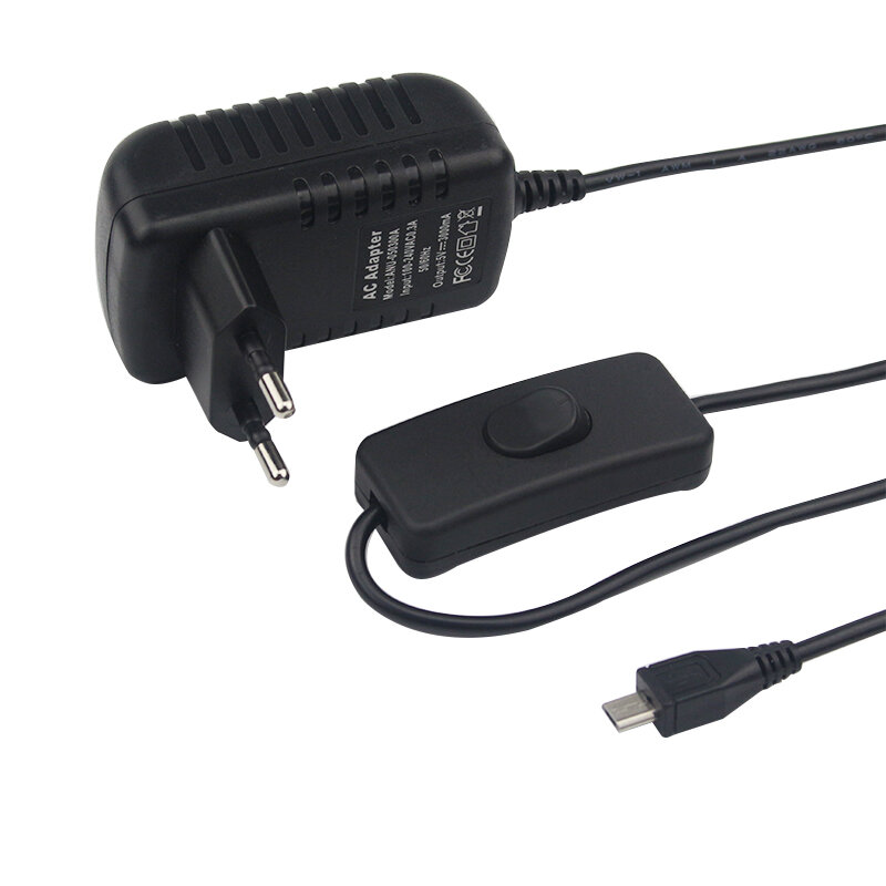 라즈베리 파이 3 모델 B + 전원 공급 장치, 마이크로 USB 포트 전원 어댑터, AC 스위치, EU, 영국, 호주, 미국 플러그 충전기, 라즈베리 파이 3B 용, 5V 3A