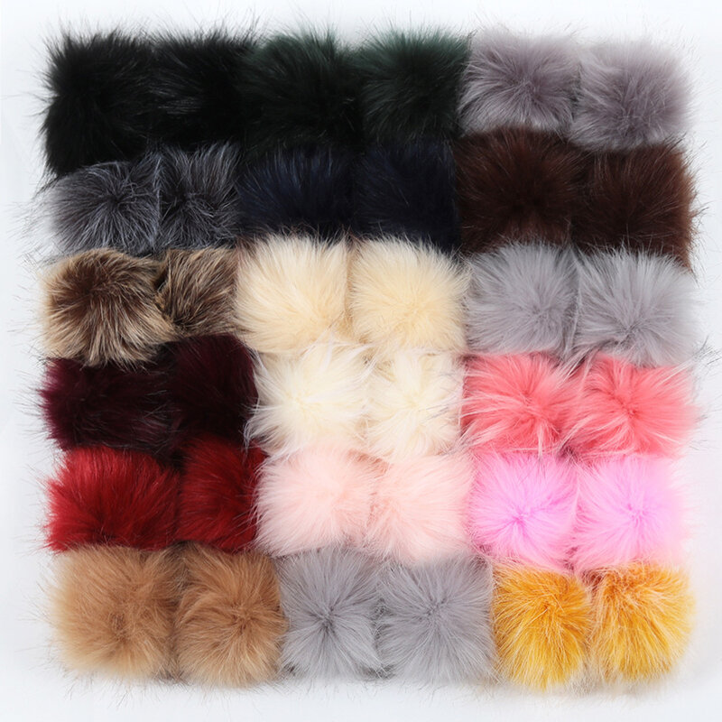 Colorido Falso Hairball Hat Ball, Falso Fox Fur, Pom Pom Pom, DIY Handmade Vestuário, Malha Chapéu Acessórios, 10cm, 12 Pcs