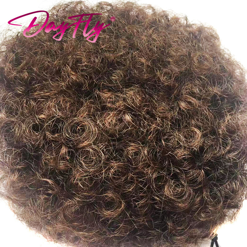 Peluca corta Afro rizada con coleta para mujer negra, cabello humano Natural brasileño rizado, coleta con cordón