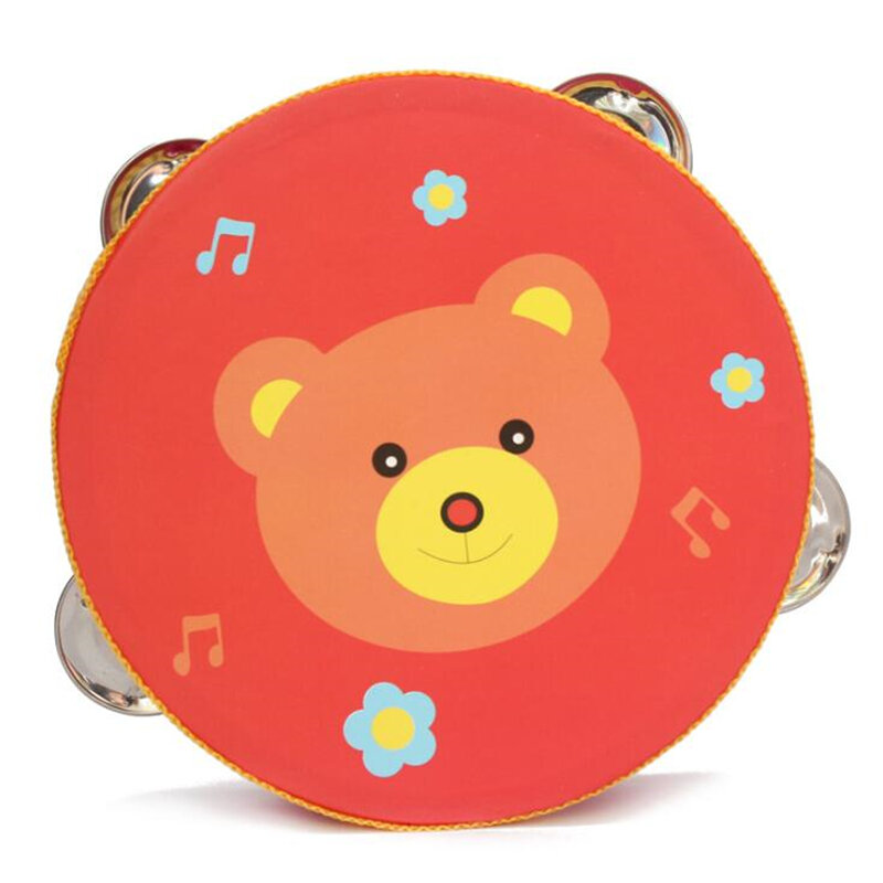 15cm Cartoon Wooden Drum Handheld Tambourine Freestyle Hand Bell Musical Percussion Instrument for family Party child Tambourine