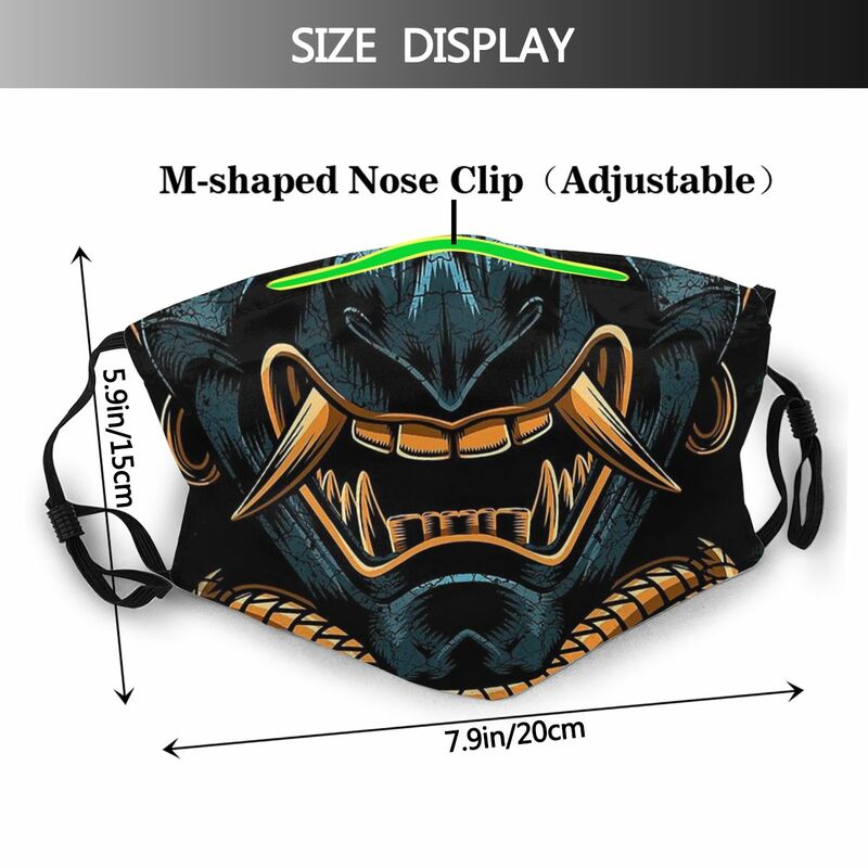 Máscara de proteção oni demônio impressionante samurai ouro lavável tecido máscara com filtros lavável yakuza ocho kabu yamaguchi gumi
