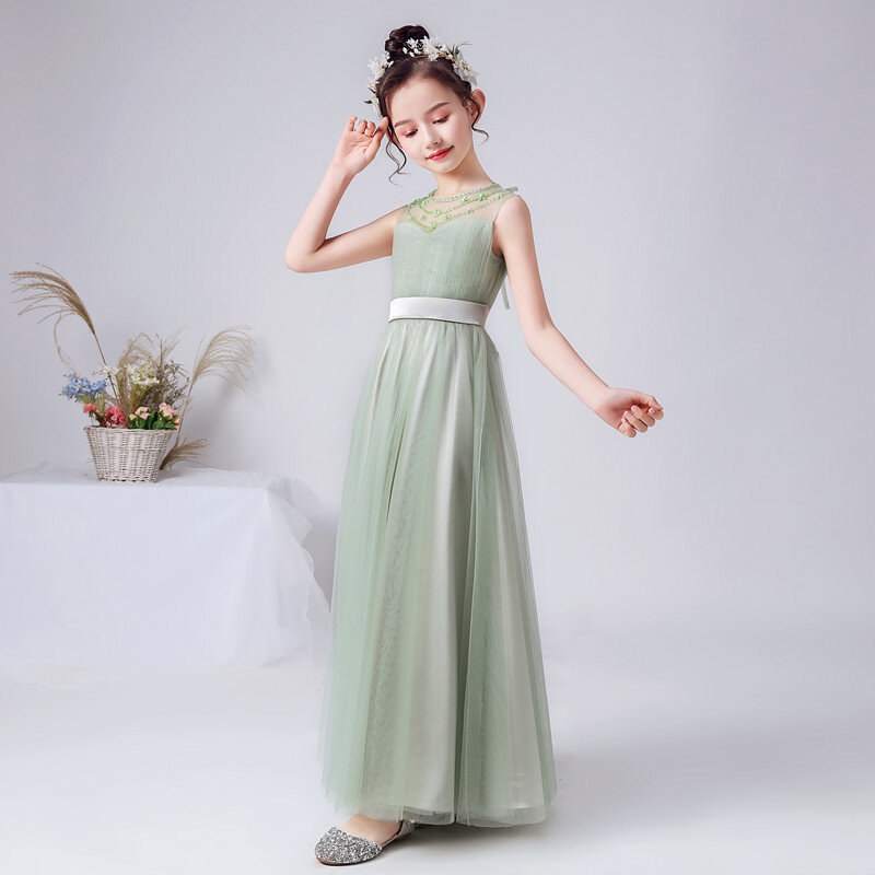 Gaun Gadis Bunga Tulle Dianut Ttahl untuk Pernikahan dan Pesta Manik-manik Ulang Tahun Putri Gaun Kontes Formal Gaun Konser Junior