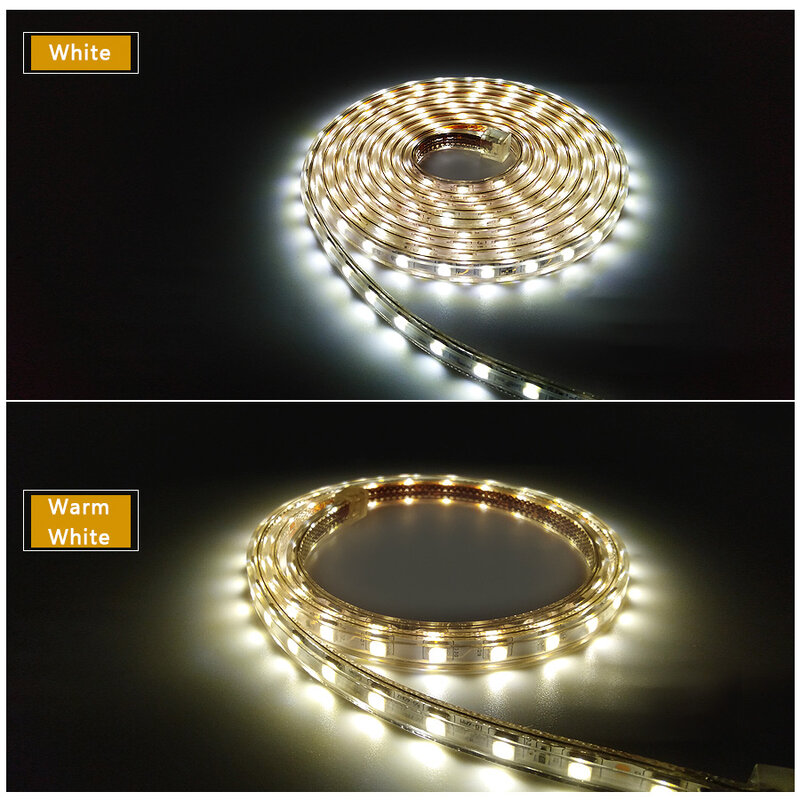 Tira de luces LED Flexible SMD 5050 AC220V, 60leds/m, cinta de luz Led impermeable con enchufe de alimentación 1M/2M/3M/5M/6M/8M/9M 10M/15M/20M