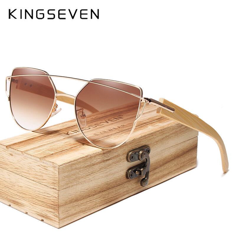 KINGSEVEN – lunettes de soleil en bois faites à la main pour hommes, en bambou, UV400, pour femmes, Design de marque, originales, Oculos de sol masculino