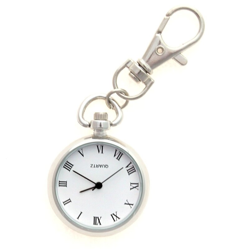 موضة جديدة فضية اللون الساحرة ساعة جيب سبيكة مع سلسلة طويلة كيرينغ الساعات مفتاح سلسلة حلقية ساعة