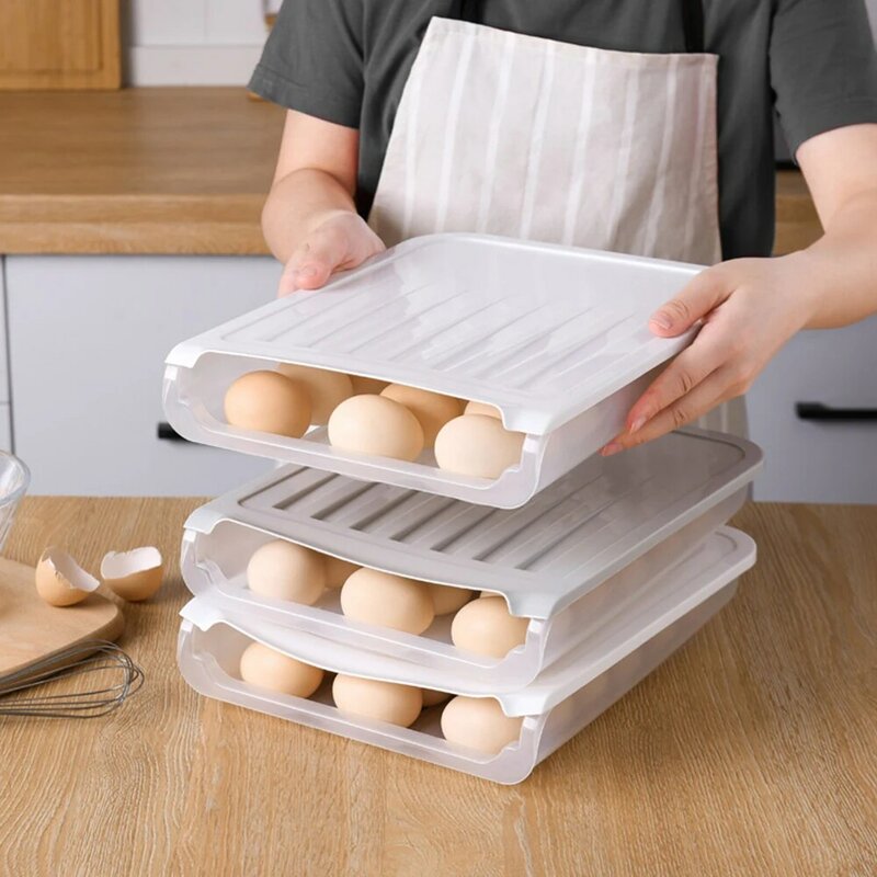 Stackableเอียงไข่พลาสติกอาหารตู้เย็นตู้เย็นกล่องเก็บอาหารห้องครัวอุปกรณ์เสริม