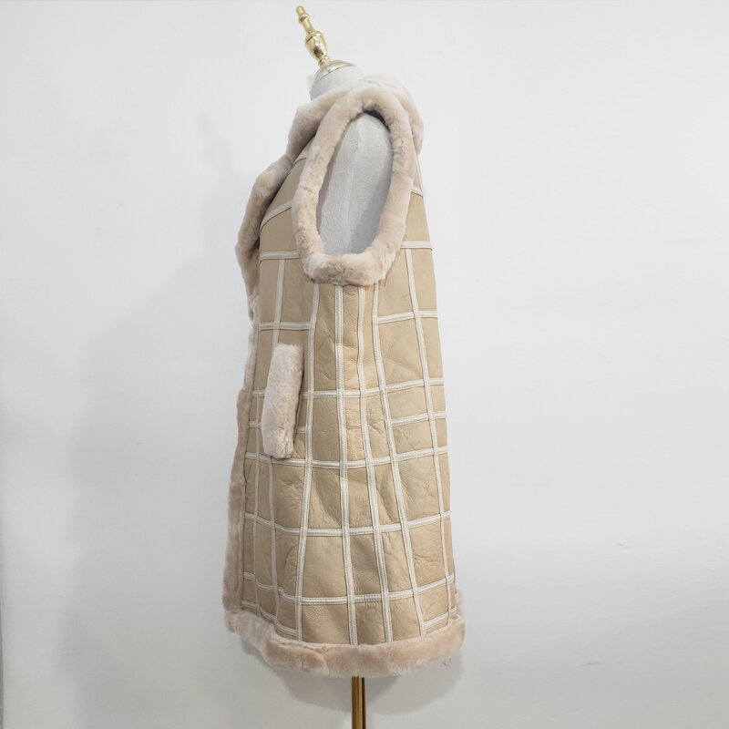 Осенне-зимний женский жилет из натуральной овечьей шерсти, теплый кожаный свитер