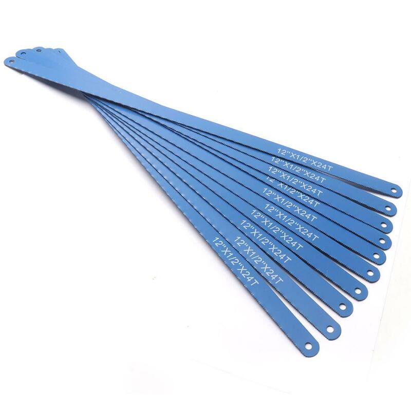 Escuro Azul Alto Carbono Aço Hacksaw Blades, Long Metalworking Blades, Metal Cutting Tool Accessories, 300mm, 10Pcs