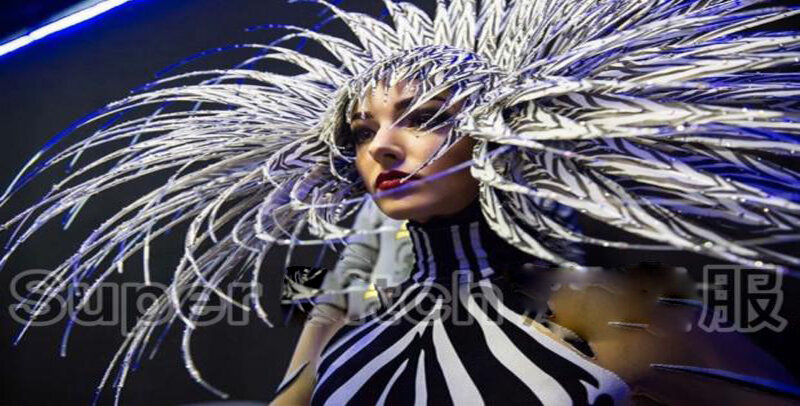 Party nightclub technology bodysuit New customized zebra pantern stage costume cool headdress dance show